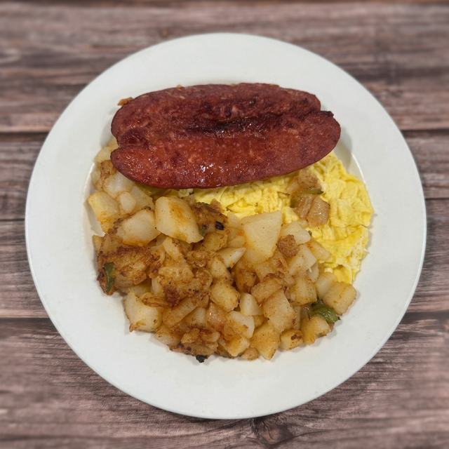 Two Eggs with Beef Sausage or Sausage Patty.