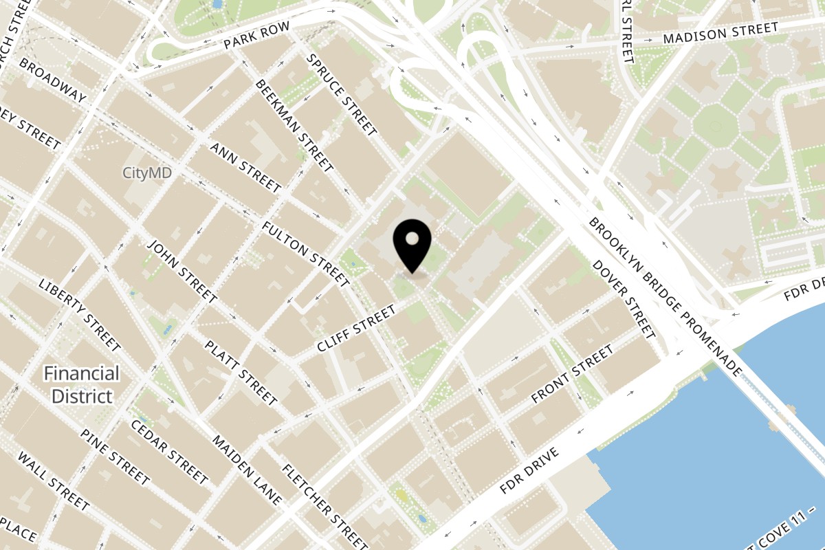 Map showing the location of Squire's Diner on 80 Beekman St # 1 in New York